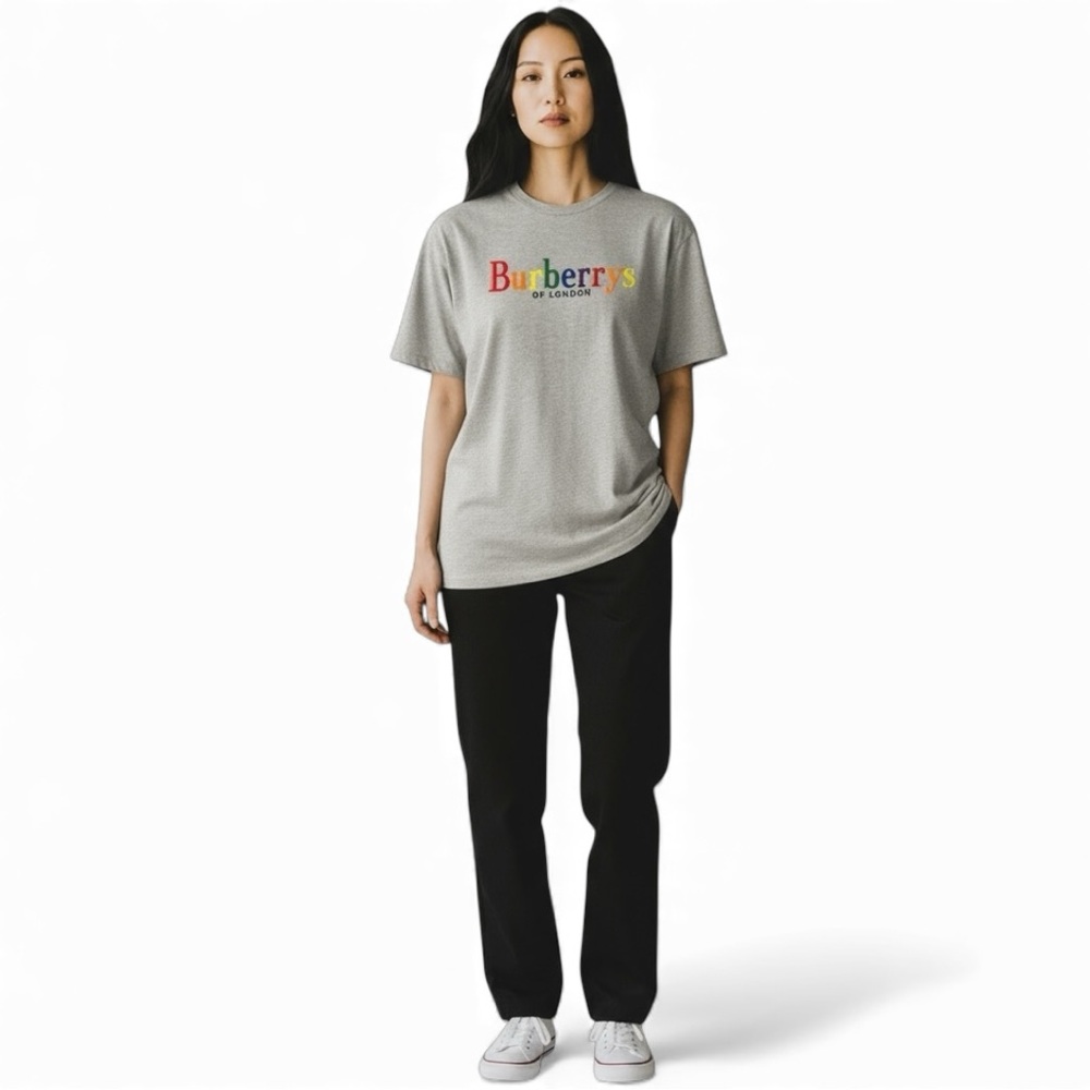 NWT Burberry Multicolor Logo XL Gray Short Sleeve T-Shirt Holiday Gift Ready
